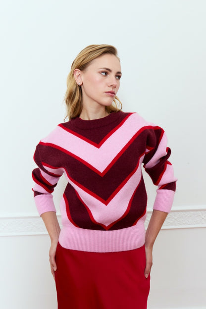 DÈLUC - Bellis Sweater - Pink, Bordeaux & Red