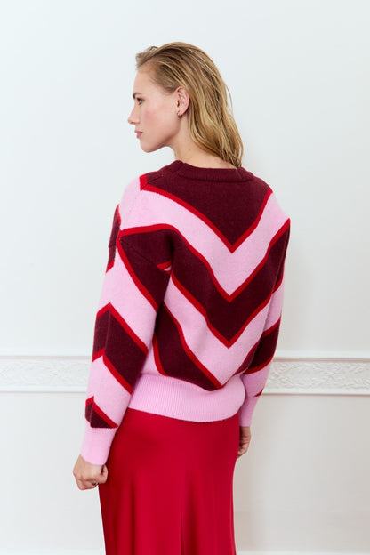 DÈLUC - Bellis Sweater - Pink, Bordeaux & Red