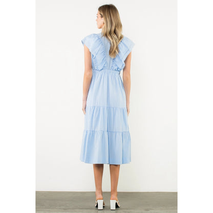 Striped Flutter Tiered Maxi Dress - Light Blue