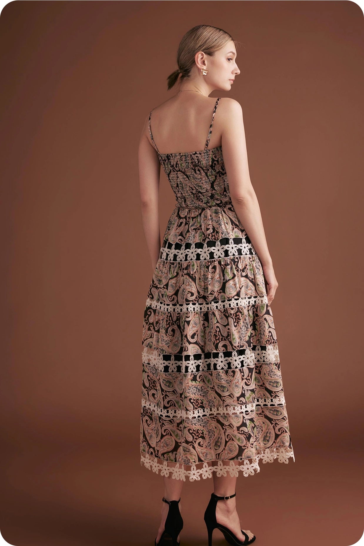Posh Paisley Eyelet Lace Midi Dress - Black Multi
