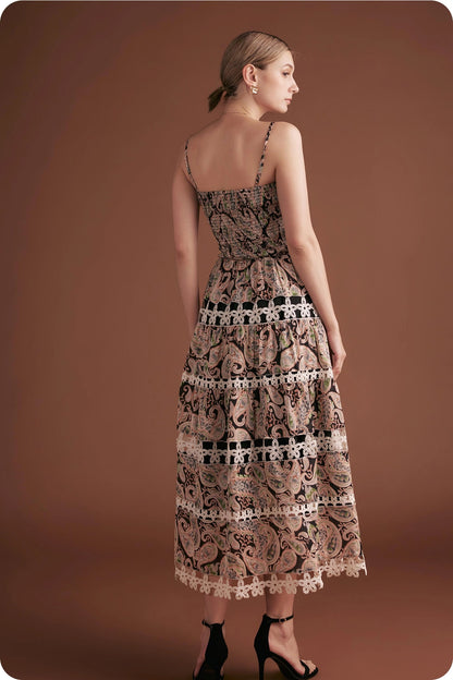 Posh Paisley Eyelet Lace Midi Dress - Black Multi