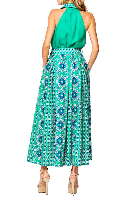 Leena Printed Halter Maxi Dress - Green Multi