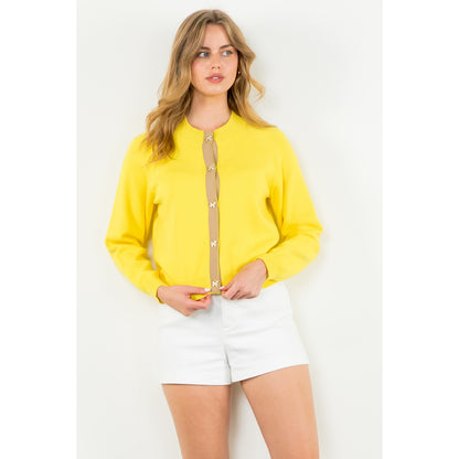 THML - Bow Button Knit Cardigan - Yellow