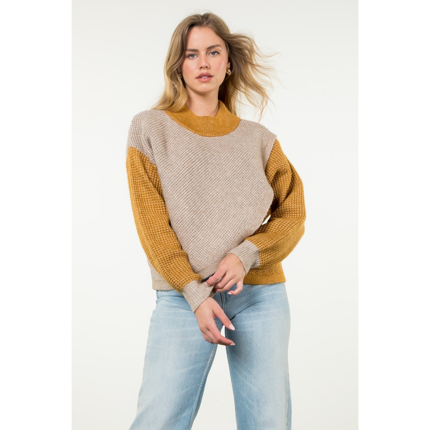 THML - Colorblock Knit Sweater - Taupe