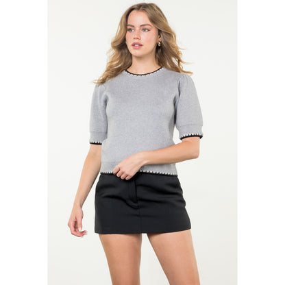 THML - Short Sleeve Knit Top - Gray