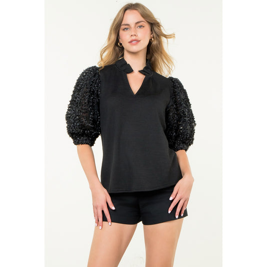 THML - Textured Puff Sleeve Top - Black