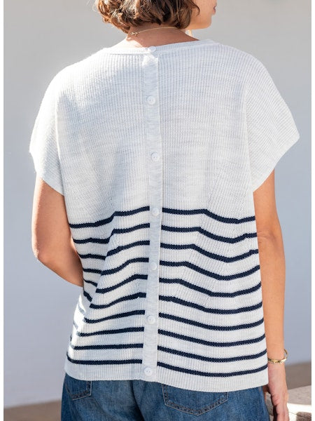 MerSea - Camden Short Sleeve Sweater - Sea Salt/Navy Stripe