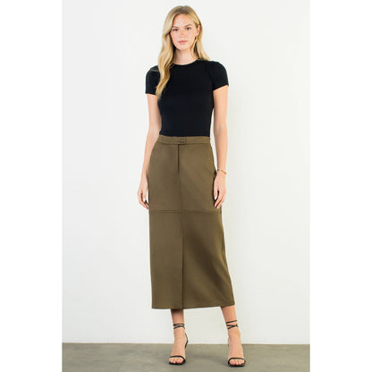 Front Slit Suede Long Skirt - Olive