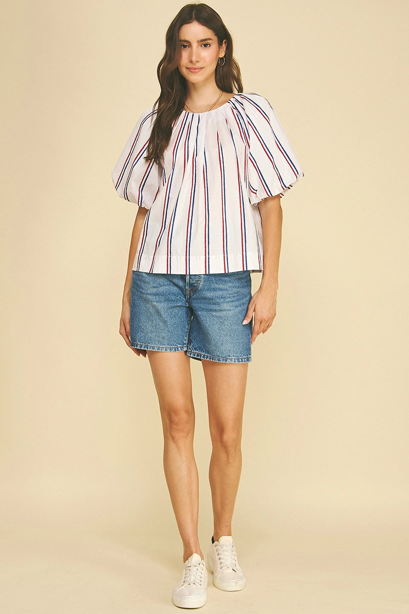 USA Inspired Stripe Blouse Top - White