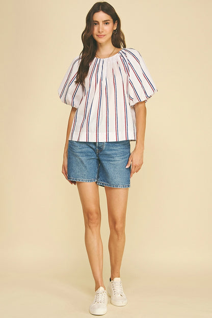 USA Inspired Stripe Blouse Top - White