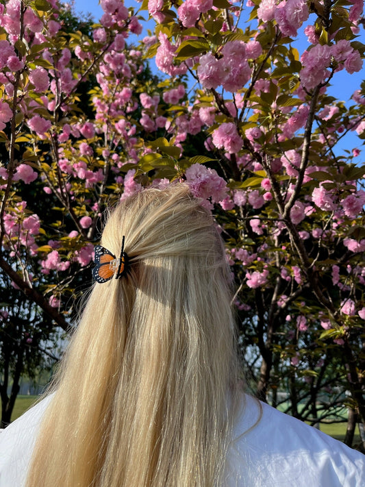 Hand-Painted Mini Monarch Butterfly Claw Hair Clip | Eco-Friendly | Orange
