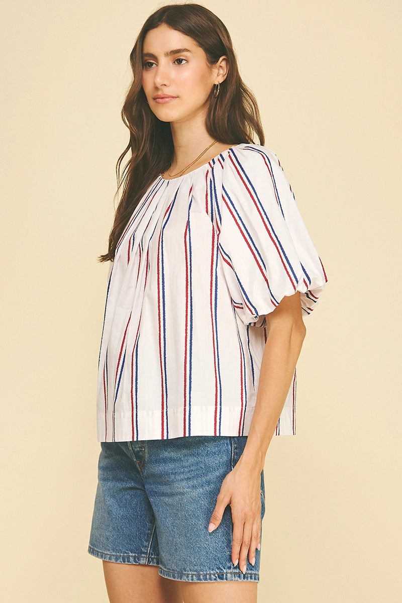 USA Inspired Stripe Blouse Top - White
