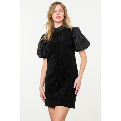 THML - Puff Sleeve Corduroy Midi Dress - Black