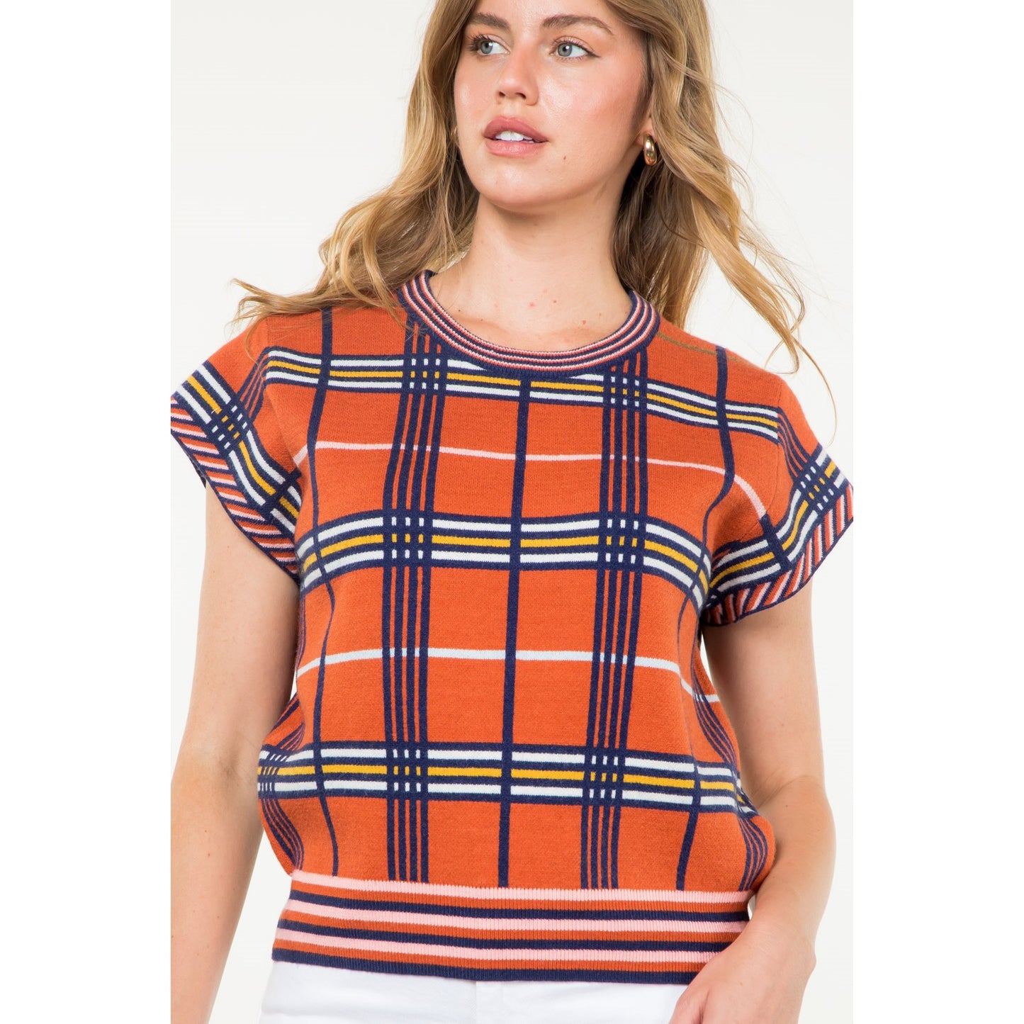 THML - Short Sleeve Plaid Top - Rust