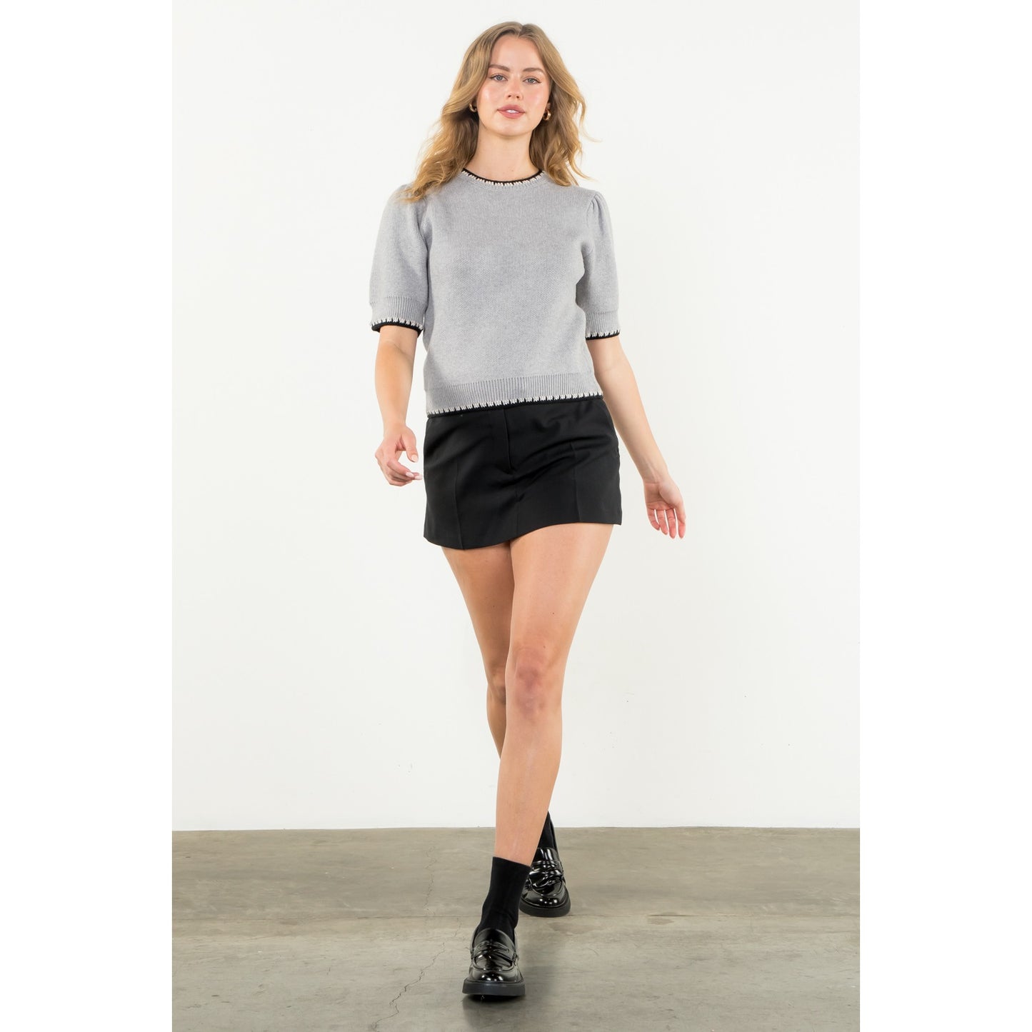 THML - Short Sleeve Knit Top - Gray