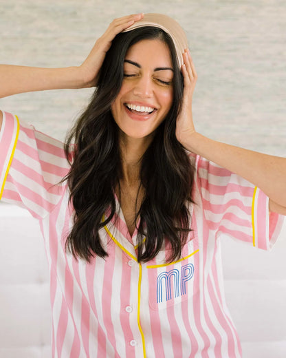 KATIE KIME - Retro Stripe Pajama Shorts Set - Pink