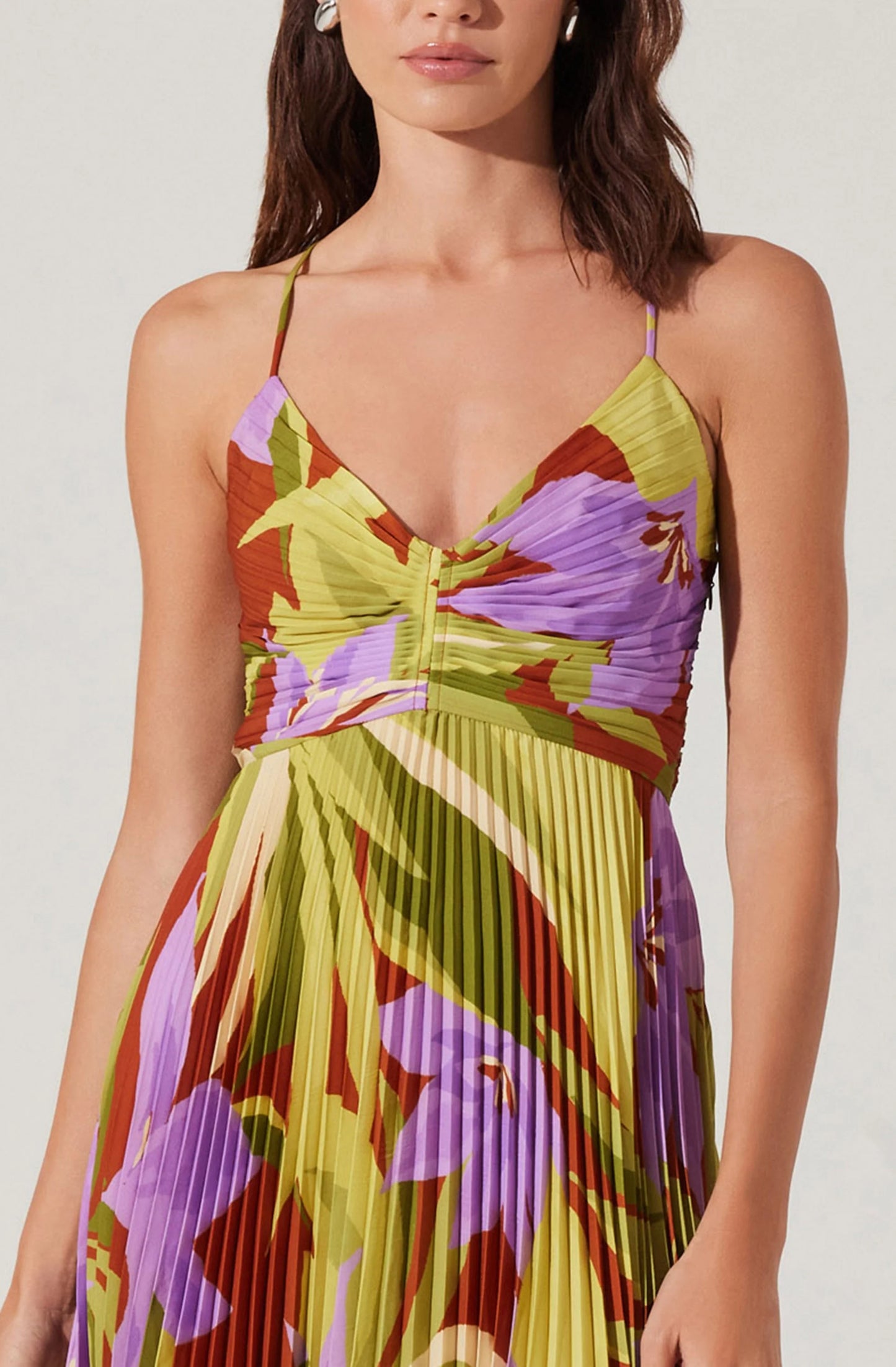Blythe Floral Plisse Midi Dress - Green Rust Floral
