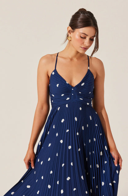 ASTR - Blythe Floral Plisse Midi Dress - Navy Polka Dot