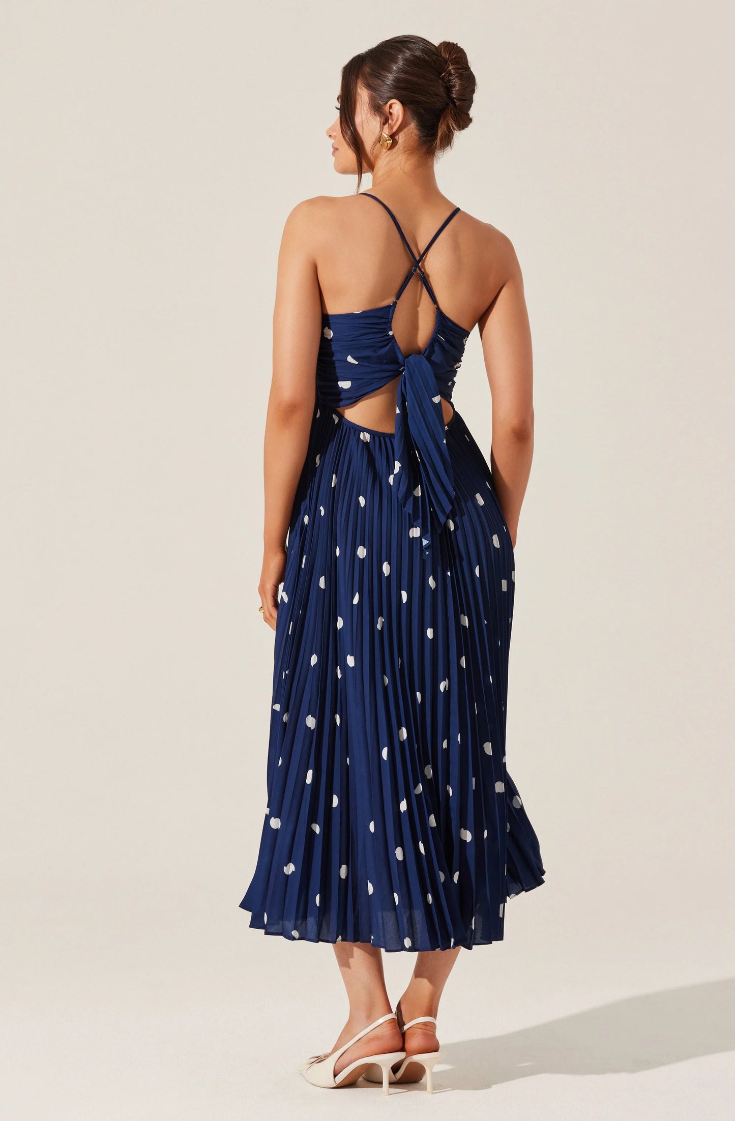 ASTR - Blythe Floral Plisse Midi Dress - Navy Polka Dot