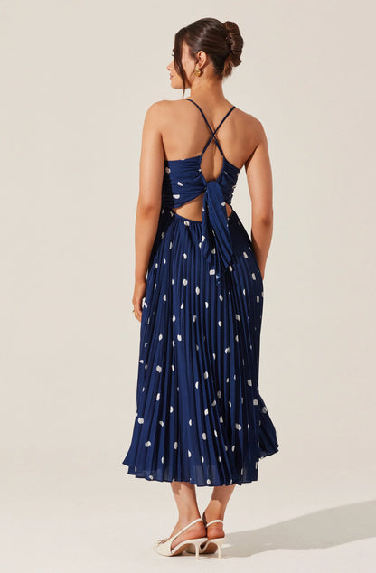 ASTR - Blythe Floral Plisse Midi Dress - Navy Polka Dot