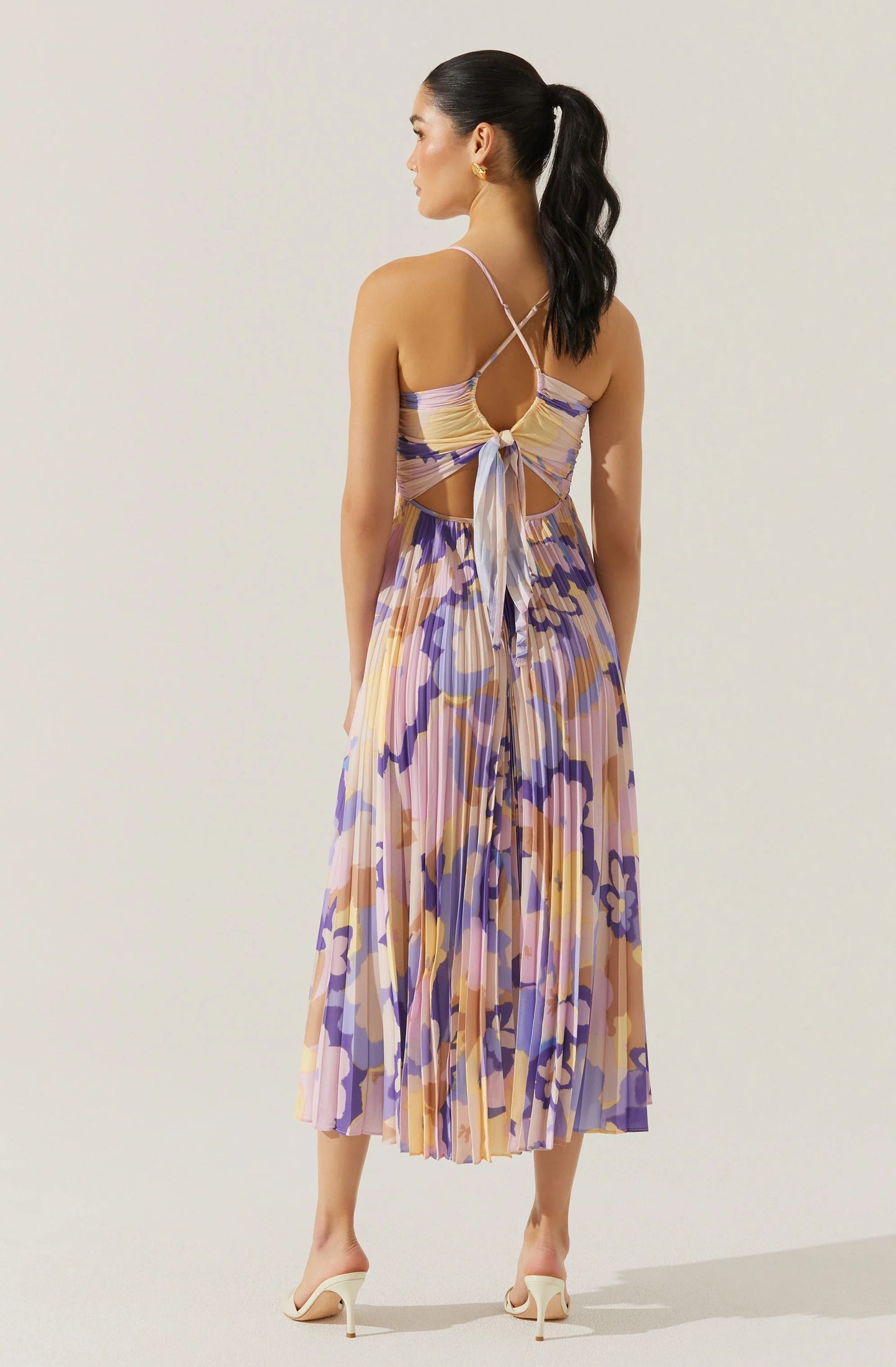 ASTR - Blythe Floral Plisse Midi Dress - Purple Multi