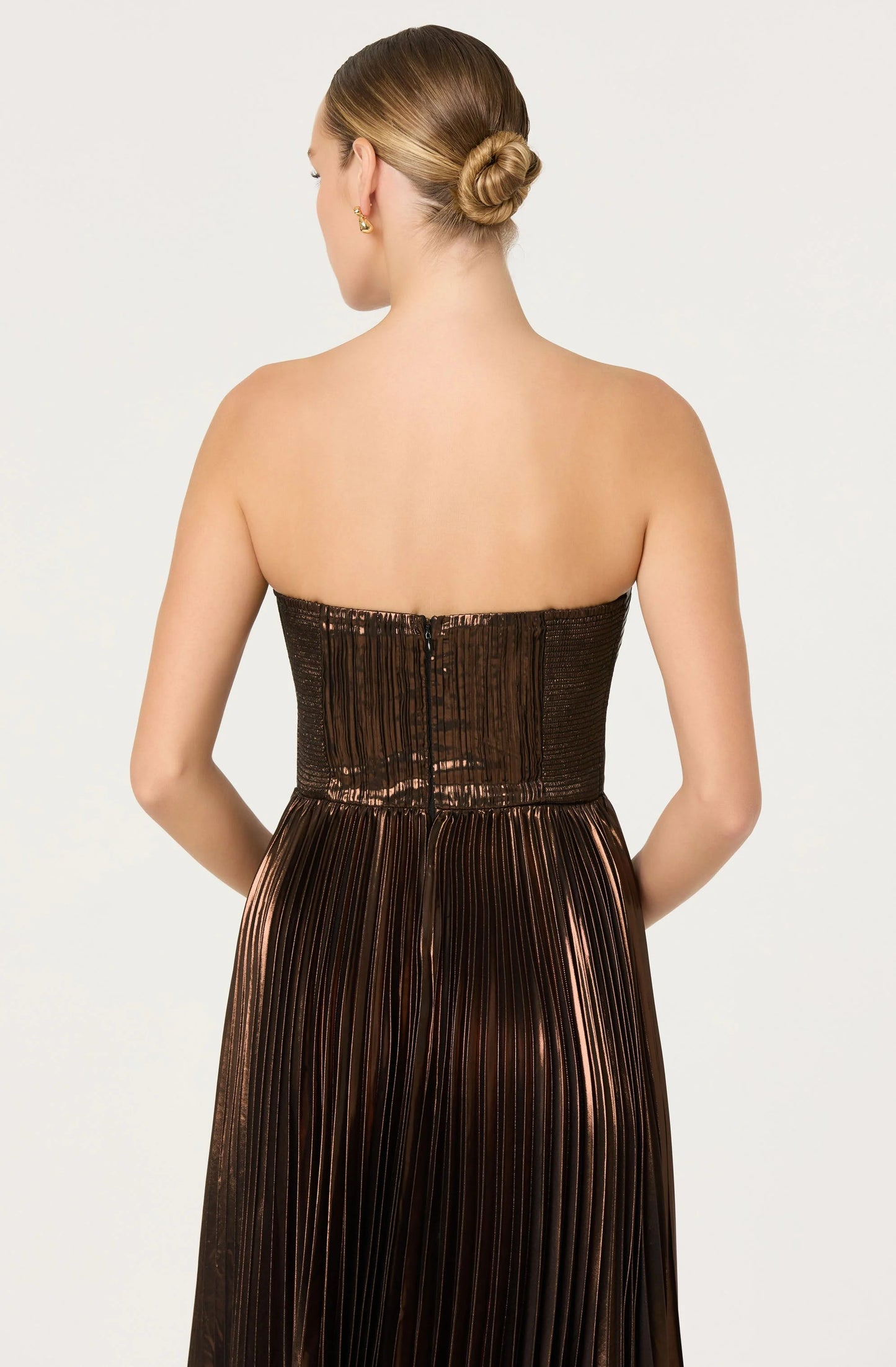 Ascella Pleated Midi Dress - Metallic Brown