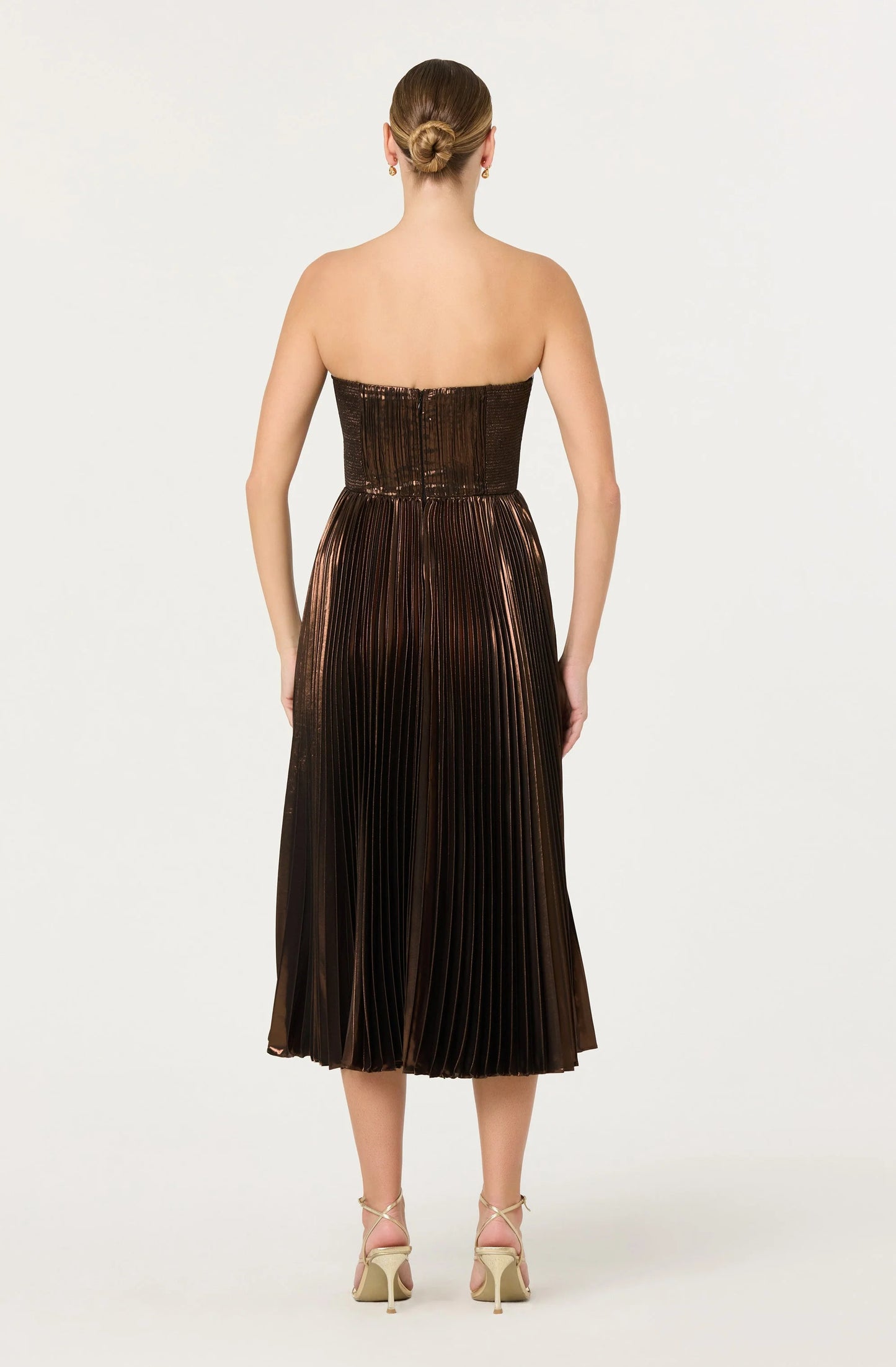 Ascella Pleated Midi Dress - Metallic Brown