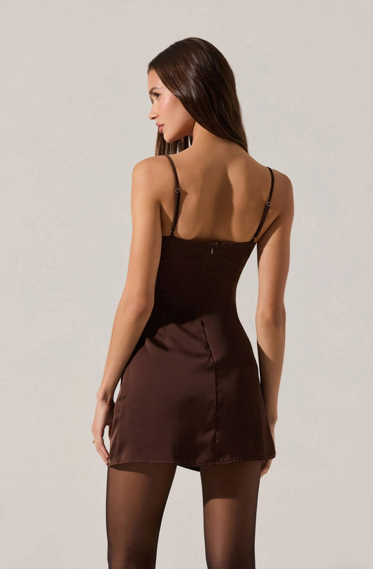 Jenness Satin Mini Dress - Brown