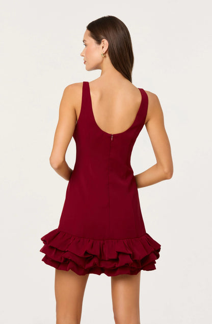 Elexis Ruffle Hem Mini Dress - Wine