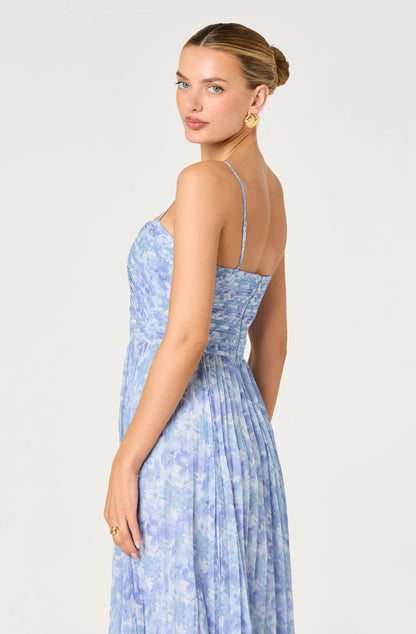 Bayley Floral Pleated Maxi Dress - Blue Floral