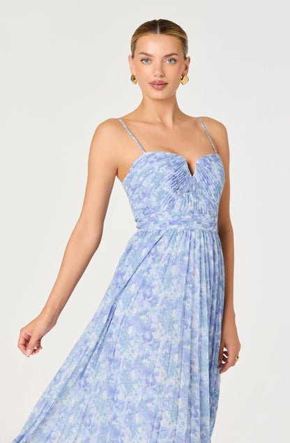 Bayley Floral Pleated Maxi Dress - Blue Floral