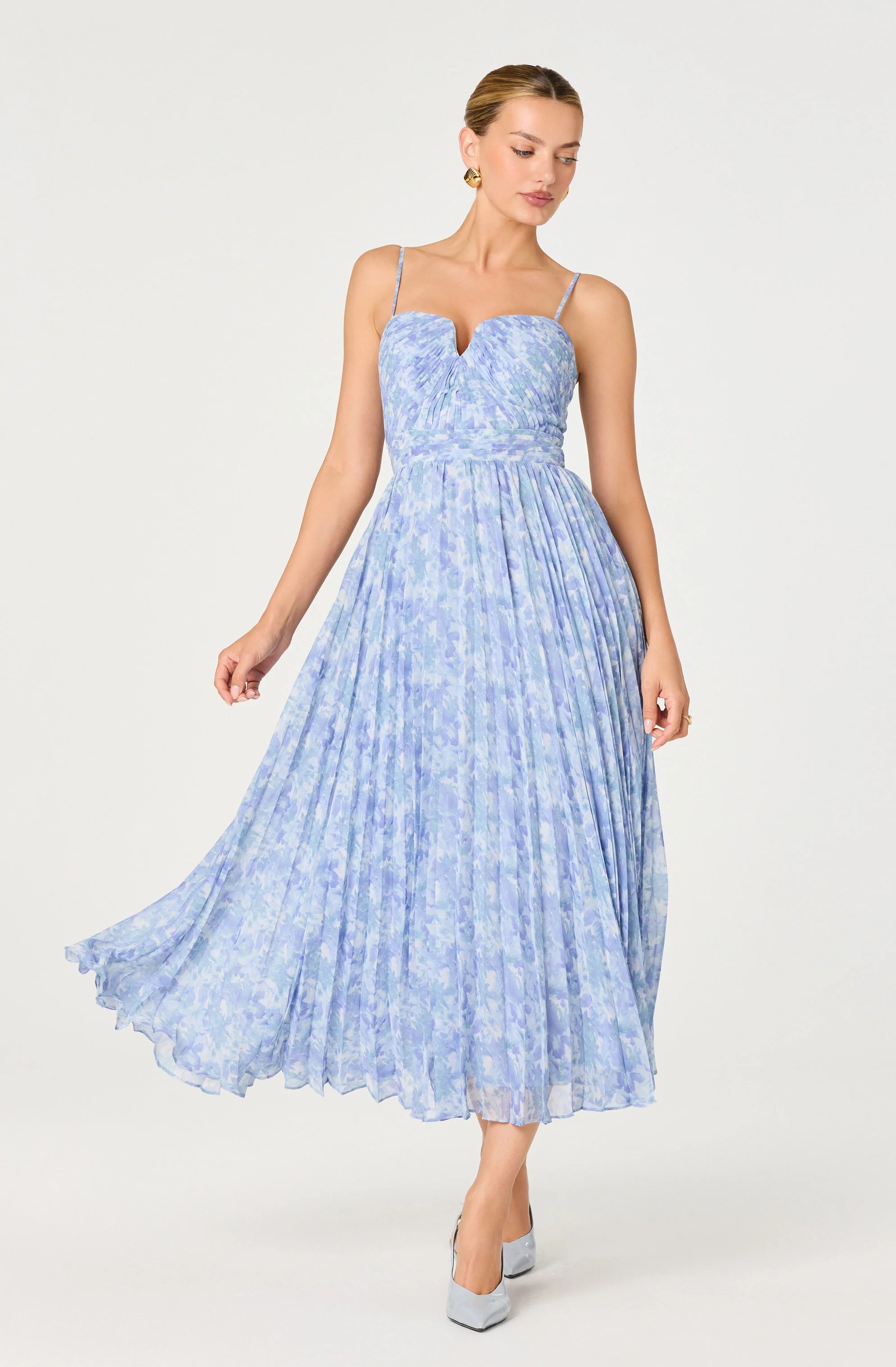 Bayley Floral Pleated Maxi Dress - Blue Floral