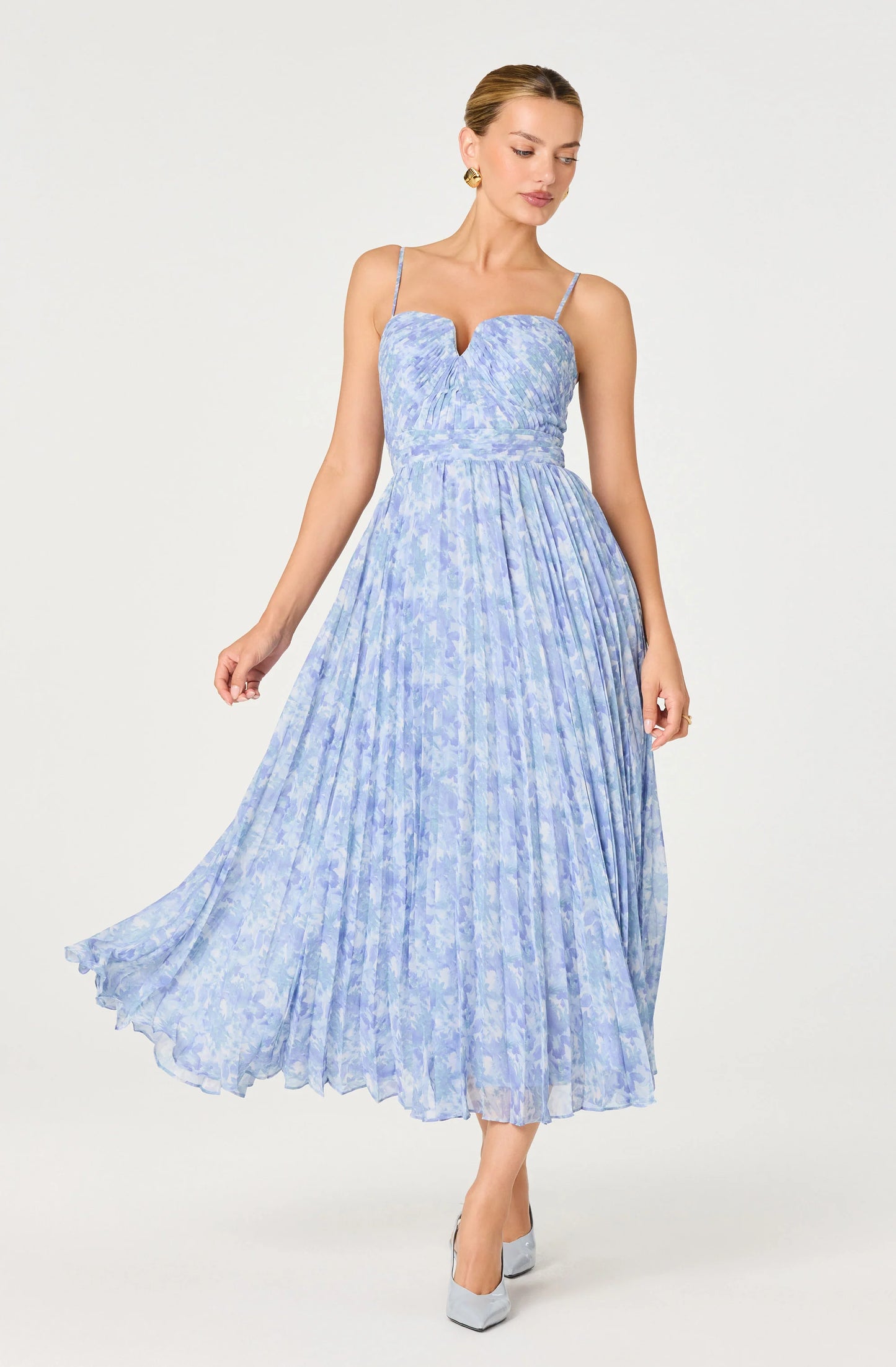 Bayley Floral Pleated Maxi Dress - Blue Floral