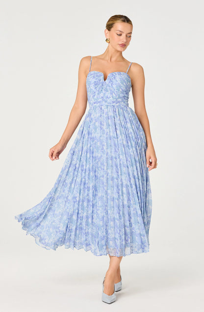 Bayley Floral Pleated Maxi Dress - Blue Floral