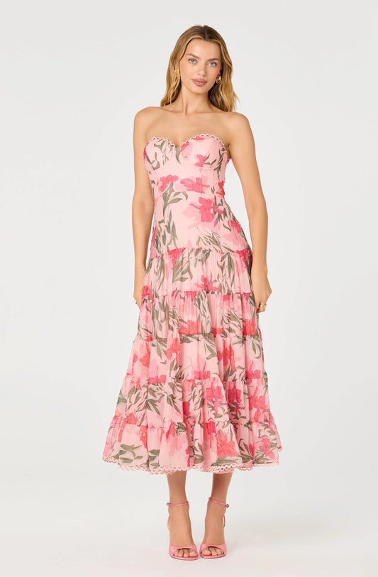 Lianna Floral Scalloped Trim Tiered Maxi Dress - Pink Floral