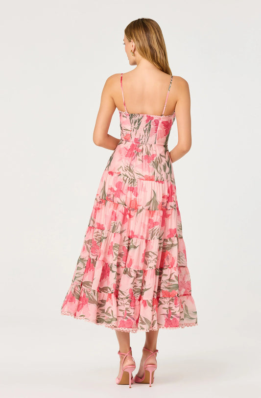 Lianna Floral Scalloped Trim Tiered Maxi Dress - Pink Floral