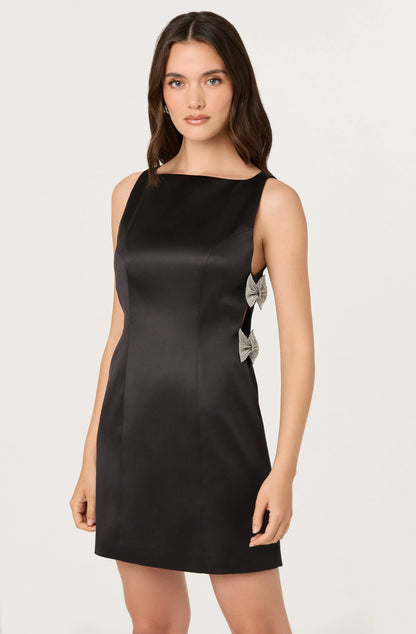 Kinsey Satin Bow Mini Dress - Black