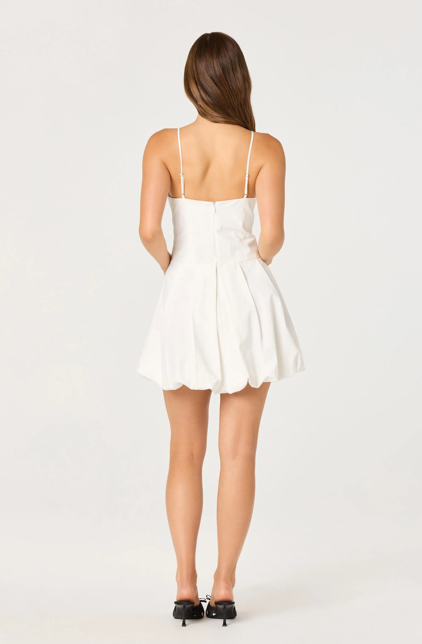 Tionna Bow-Detail Apron Neck Bubble Mini Dress - White