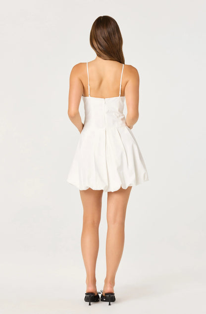 Tionna Bow-Detail Apron Neck Bubble Mini Dress - White