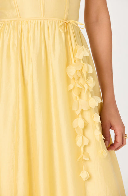 Halcyon 3D Flower Appliqué Midi Dress - Yellow