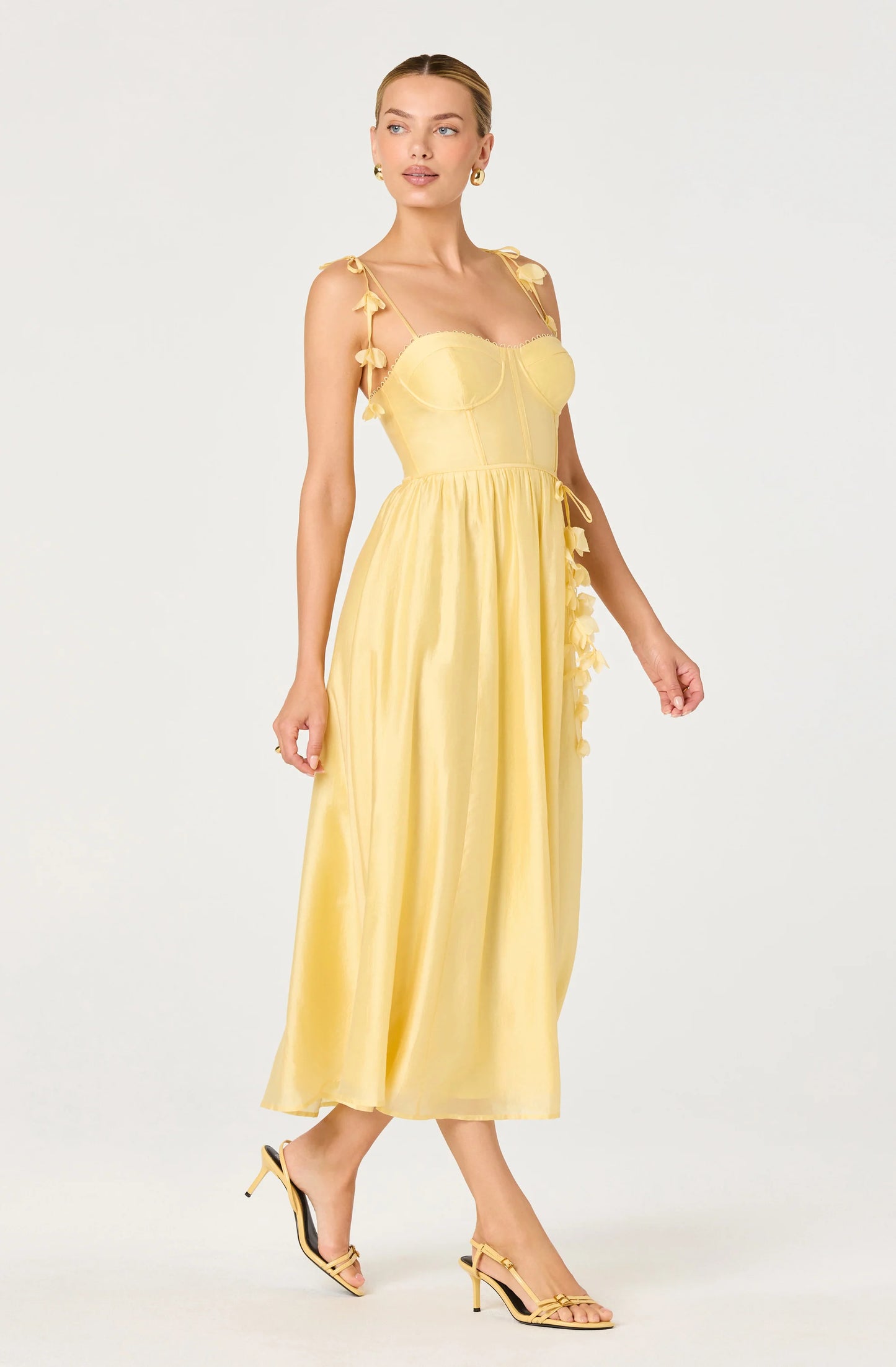 Halcyon 3D Flower Appliqué Midi Dress - Yellow