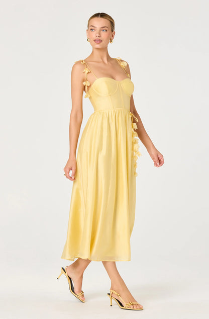 Halcyon 3D Flower Appliqué Midi Dress - Yellow