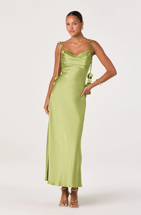 Hera Satin Maxi Dress - Green
