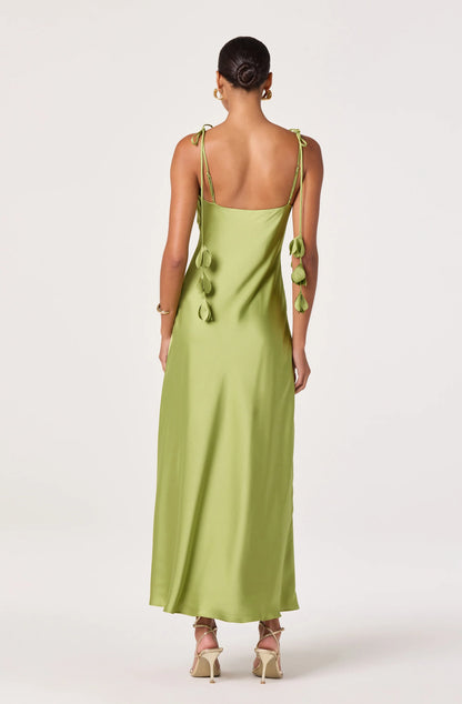 Hera Satin Maxi Dress - Green