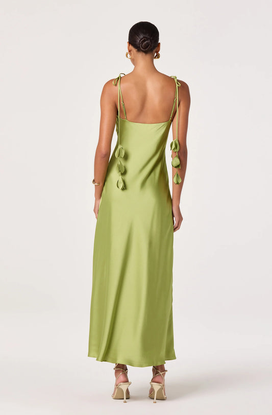 Hera Satin Maxi Dress - Green