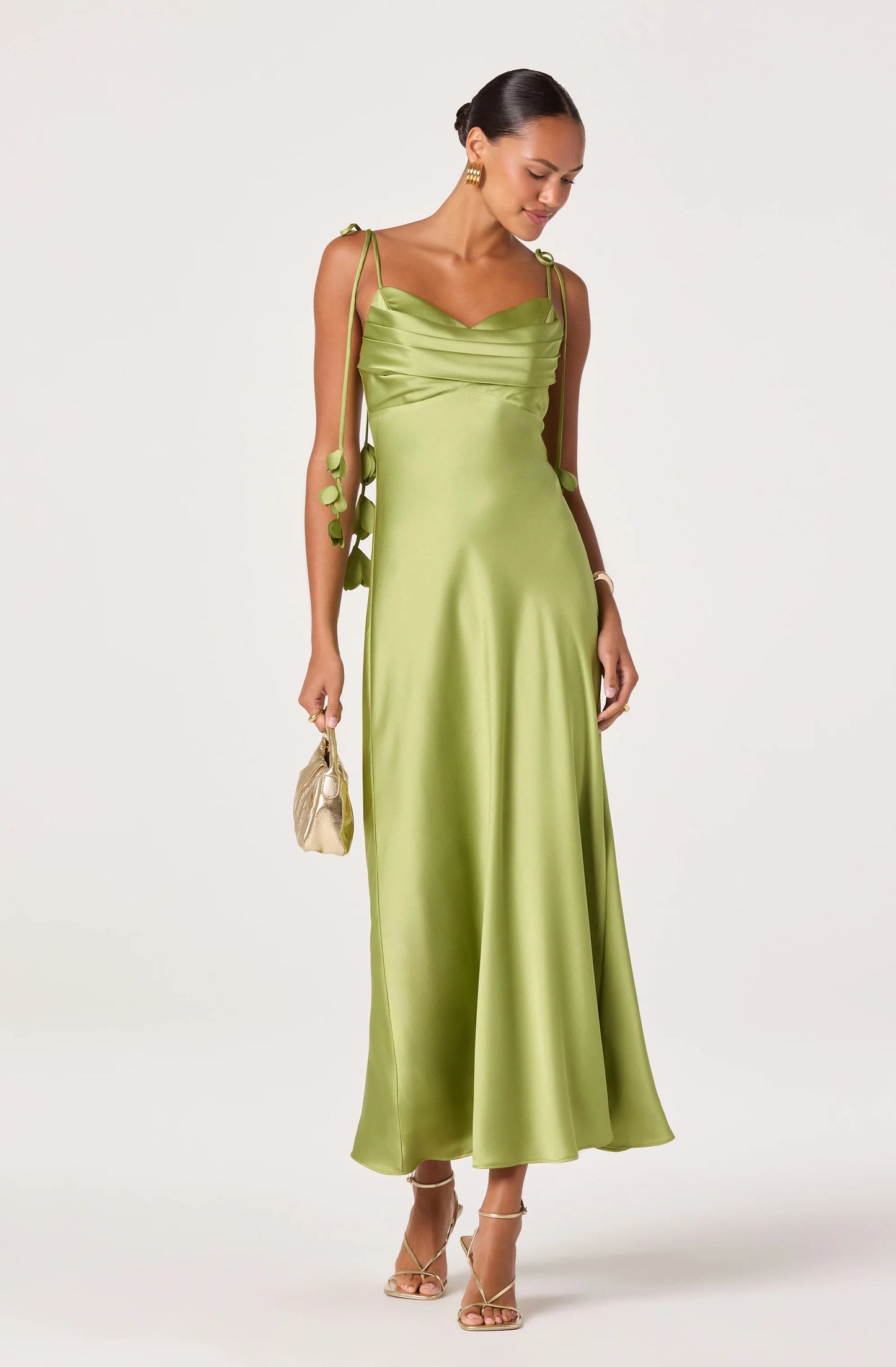 Hera Satin Maxi Dress - Green