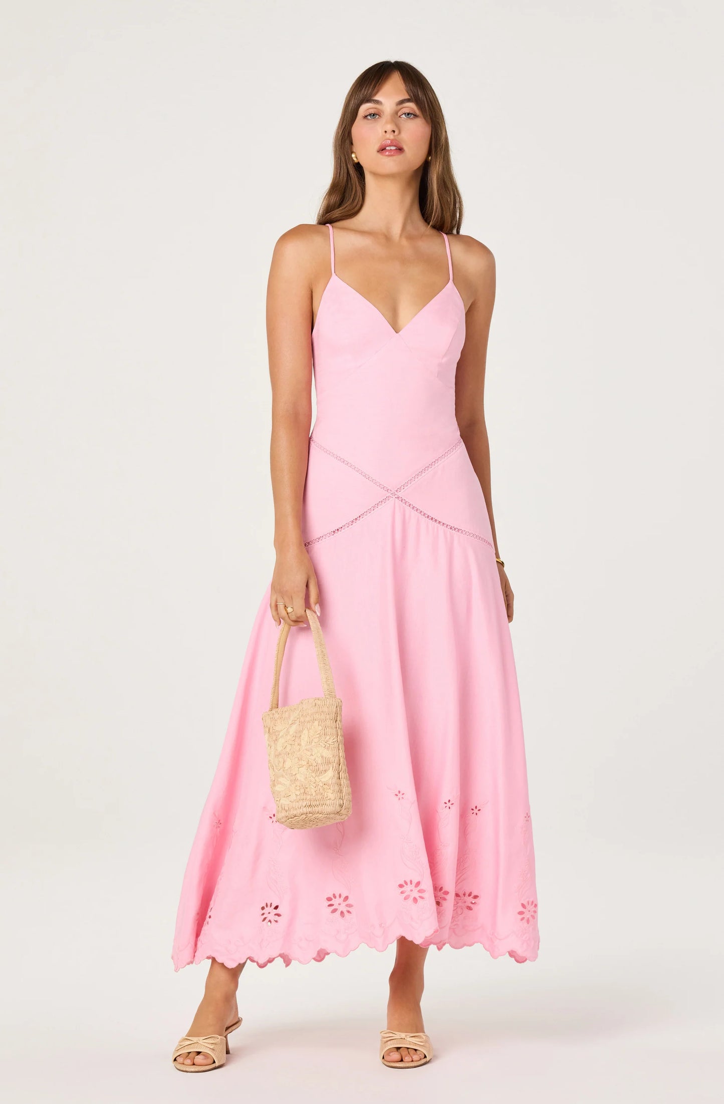 Lainey Eyelet Midi Dress - Pink