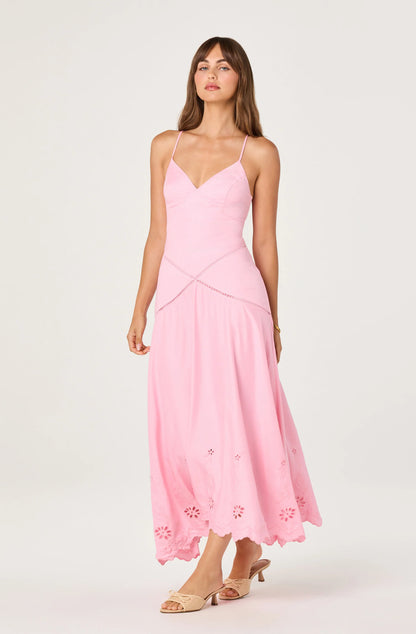Lainey Eyelet Midi Dress - Pink