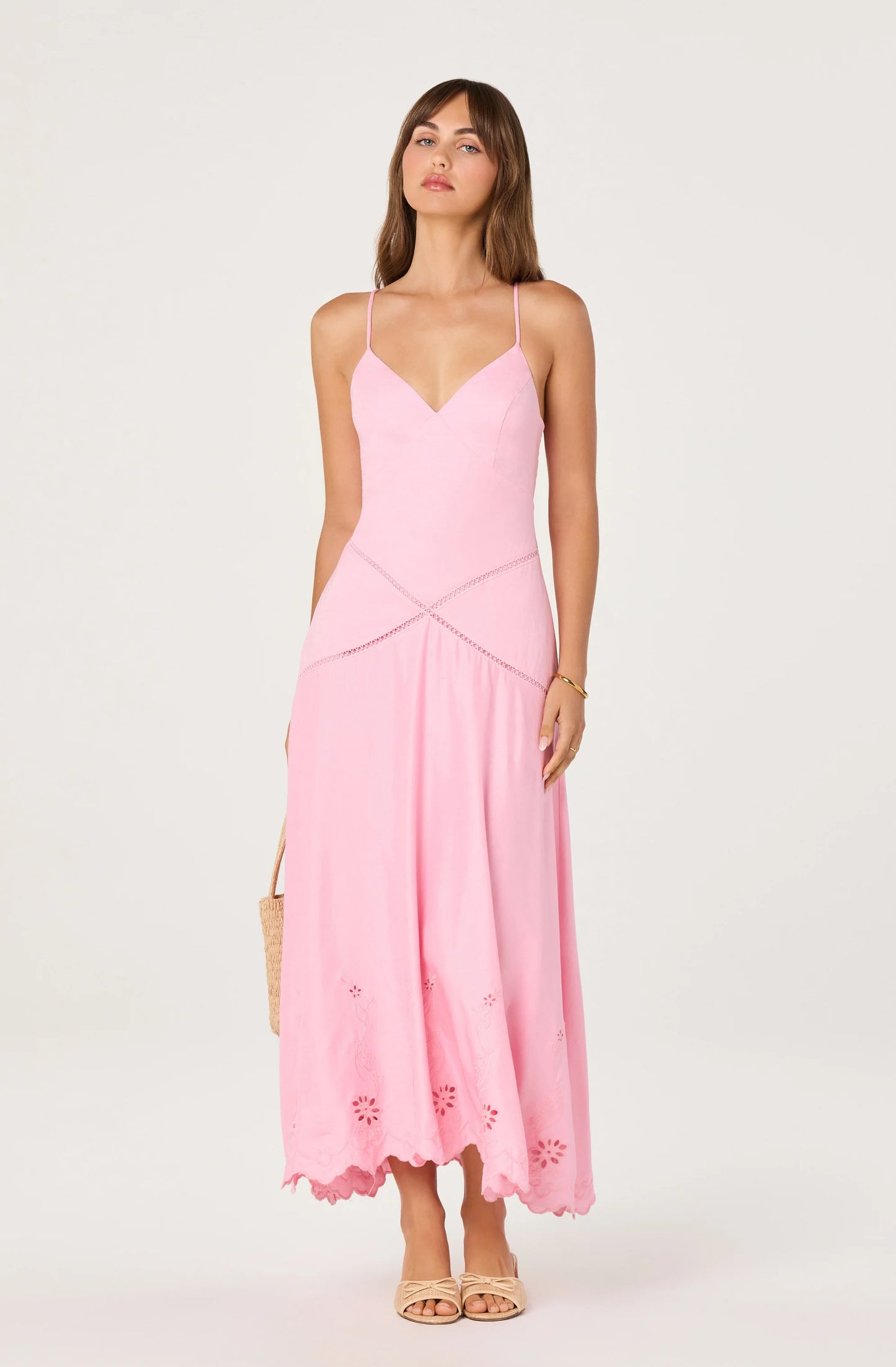 Lainey Eyelet Midi Dress - Pink