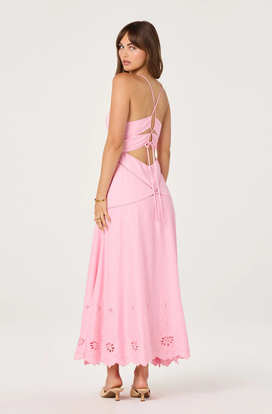 Lainey Eyelet Midi Dress - Pink